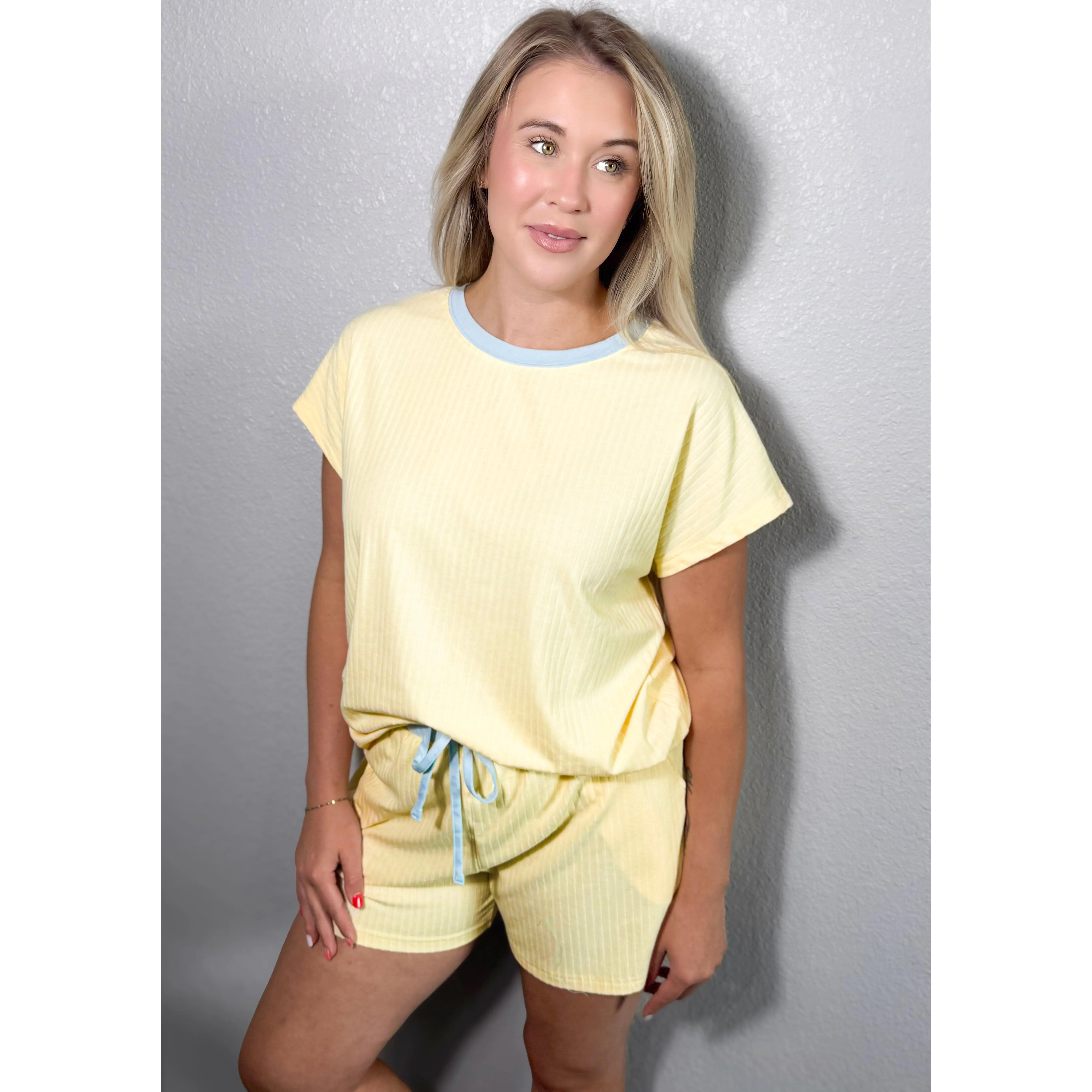Casual Solid Colorblock Short Sleeve Set