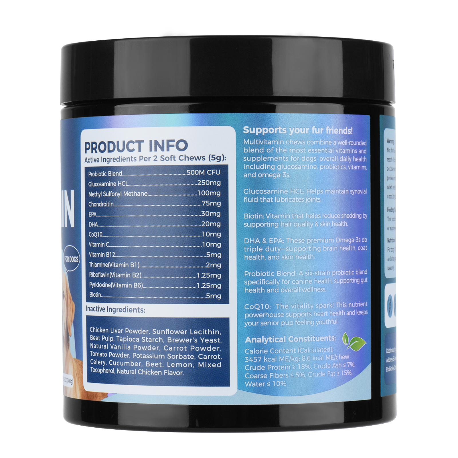 Dog Multivitamin Supplement with Glucosamine & Probiotics - Hip & Joint Support, Digestive Health, Immune Support, Heart & Skin - All-in-One Daily Vitamins & Omega-3s (CHICKEN Flavor, 120 ct)