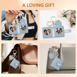 PU Leather Photo Frame Keychain, Heart Shaped Picture Holder, Backpack Charm, Birthday Gift for Women Men, Memorial Gift for Friends