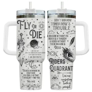 Fourth Wing 40oz Tumbler With Handle, Fly Or Die 40oz,12oz and 20oz Tumbler, Riders Quadrant Dragon Fantasy Tumbler, Book Quotes, Gift For Book Lover