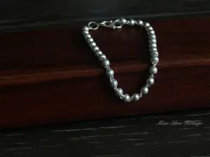 925 Sterling Silver Bead Bracelet, Silver Ball Bracelet, Chain Bracelet, Hmong Silver Bracelet for Women Girls, Miao Silver Heritage, Silver Bangle Bracelet for Minimalist