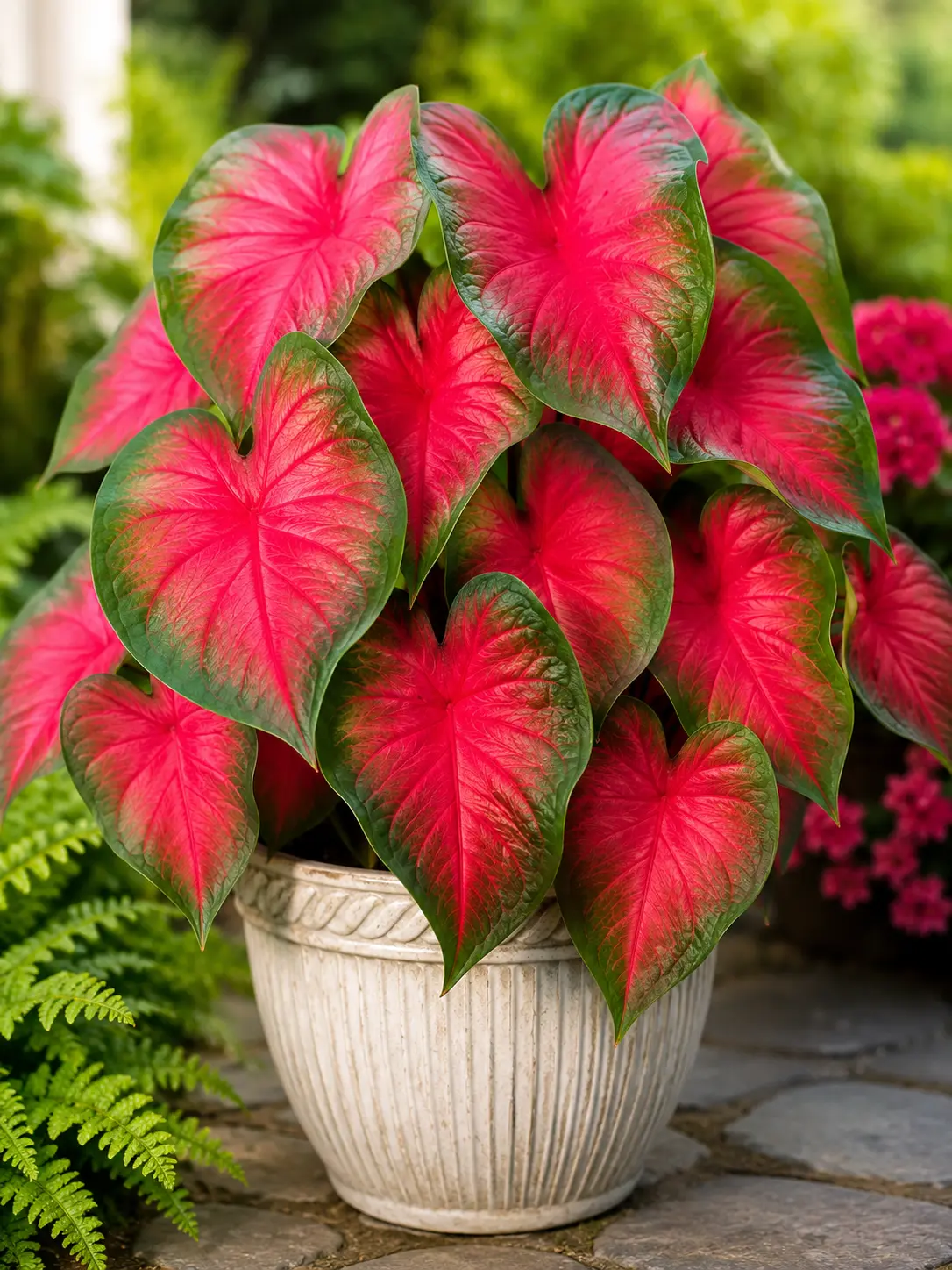Royale Flush Caladium Bulbs – Bold Red & Pink Fancy Leaf Tropical Foliage – Shade Garden & Container Plant – Easy-to-Grow Summer Bulbs