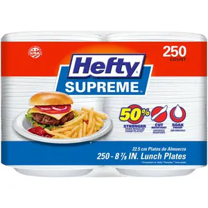 Hefty Supreme Foam Lunch Plates 8.9" – Heavy-Duty Disposable Plates, 250 Count Pack