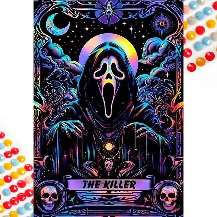 5D DIY Full Drill Round Diamond Painting - Diamond Art Craft Painting Kit Masked Ghost Mosaic, Canvas - DIY Decorative Painting, Home Wall Decor, Suitable for Halloween, Christmas, Birthday, and Anniversary Gifts, Diamond Painting Kits