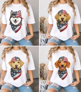 50 Breeds Patriotic USA Graphic Tee, America's 250th Anniversary Dog T-Shirt,  White, Cute Puppy Independence Day Shirt for Dog Lovers, Cozy Gildan Unisex Pet Lover Gift