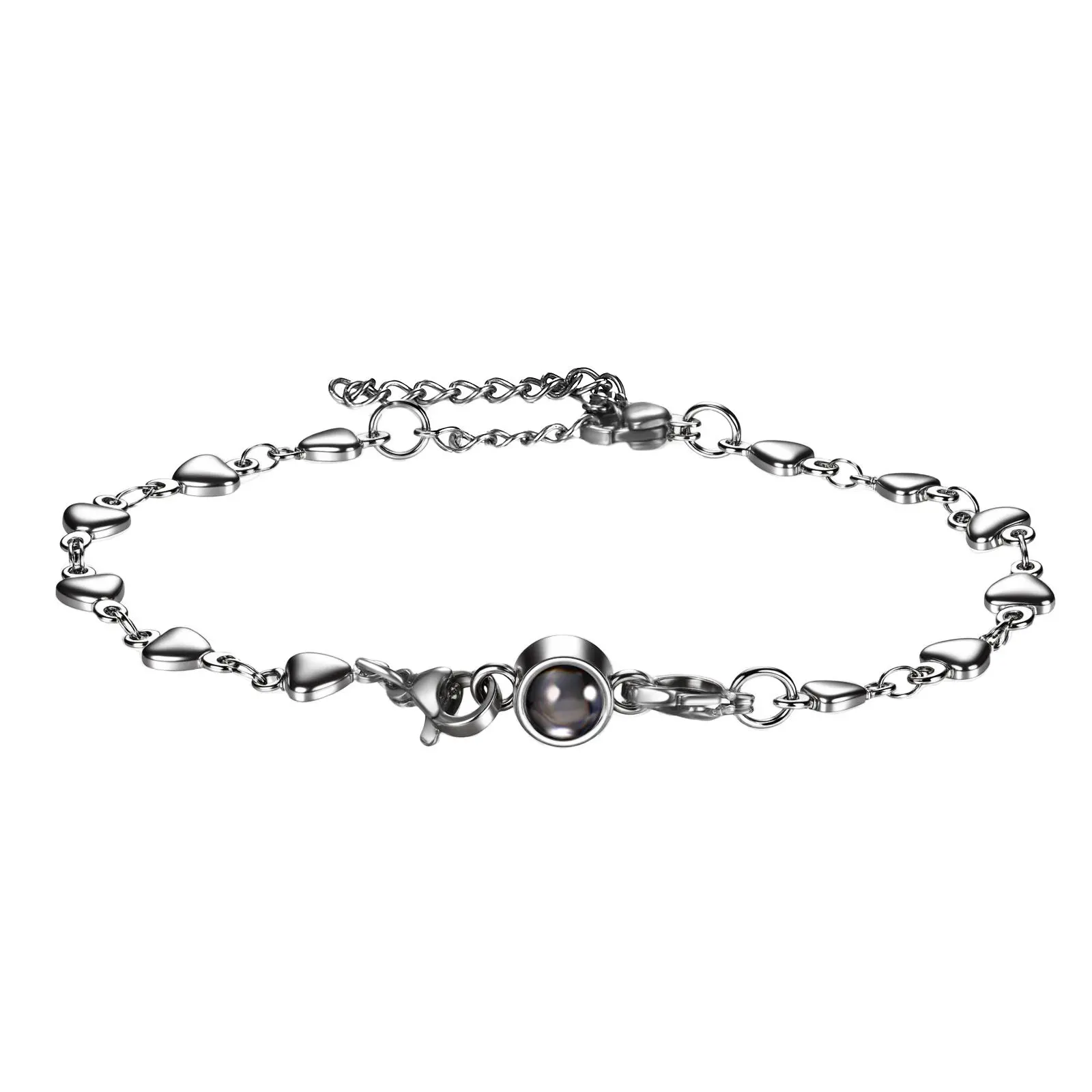 OIDEA Custom Photo Projection Charm Bracelet, Personalized Picture Heart Charm Bracelet with 18cm + 5cm (7.01" + 1.96") Adjustable Length, Anniversary Gift for Her, Charm Bracelets, 18Cm + 5Cm Extension