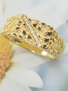 Unisex Copper Ring with Zirconia Inlay, Geometric Texture Design, Perfect Gift for Daily Wear, Parties, Christmas, Valentine's Day