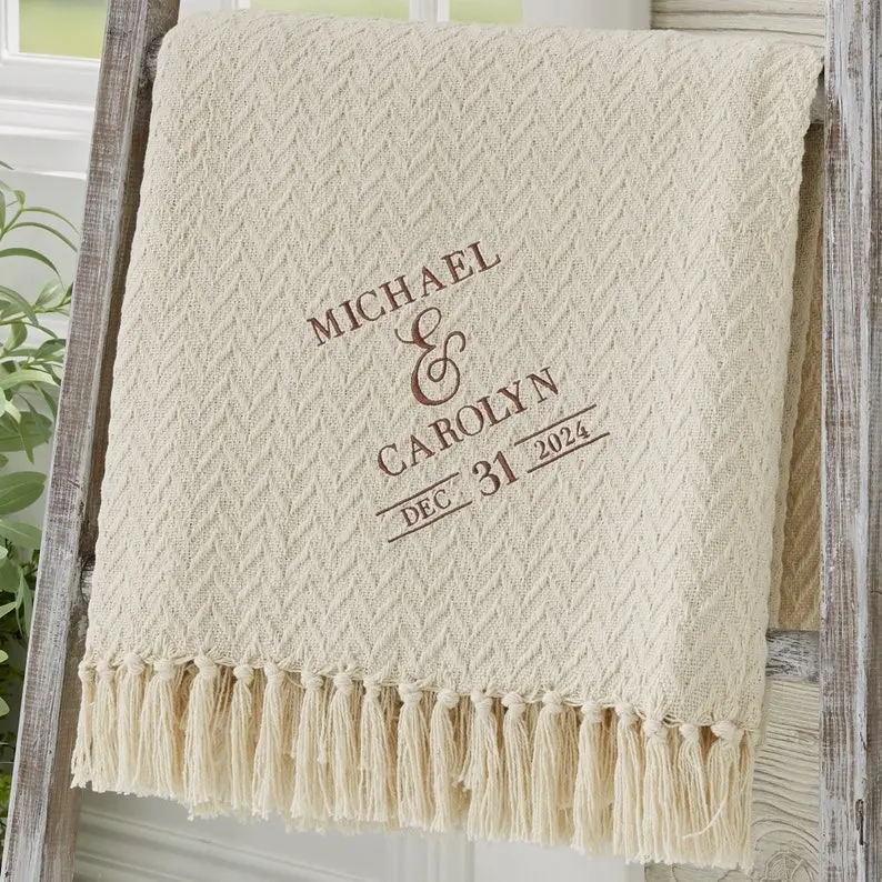 Moody Chic Embroidered Wedding Afghan, Wedding Gifts, Custom wedding Blanket, Personalized Blankets for couple, anniversary blanket