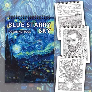 Van Gogh Starry Sky Pattern Coloring Book, 1 Count 30 Pages Spiral Bound Coloring Book, DIY Painting Supplies for Teenager & Adults, Christmas Gift