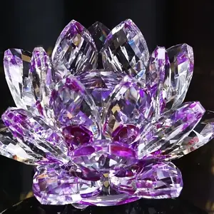 Handcrafted Crystal Lotus Flower Decor, Polished Glass Ornament, Vibrant Colors for Home, Desk, Cabinet, Elegant Holiday Decor, Office Decor