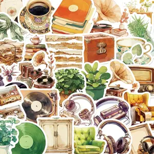 Vintage Radio & Plant Pattern Sticker, 30/600pcs/set Waterproof Self Adhesive Decals, Decor Sticker for Gift Water Bottle Laptop Phone, Ornaments