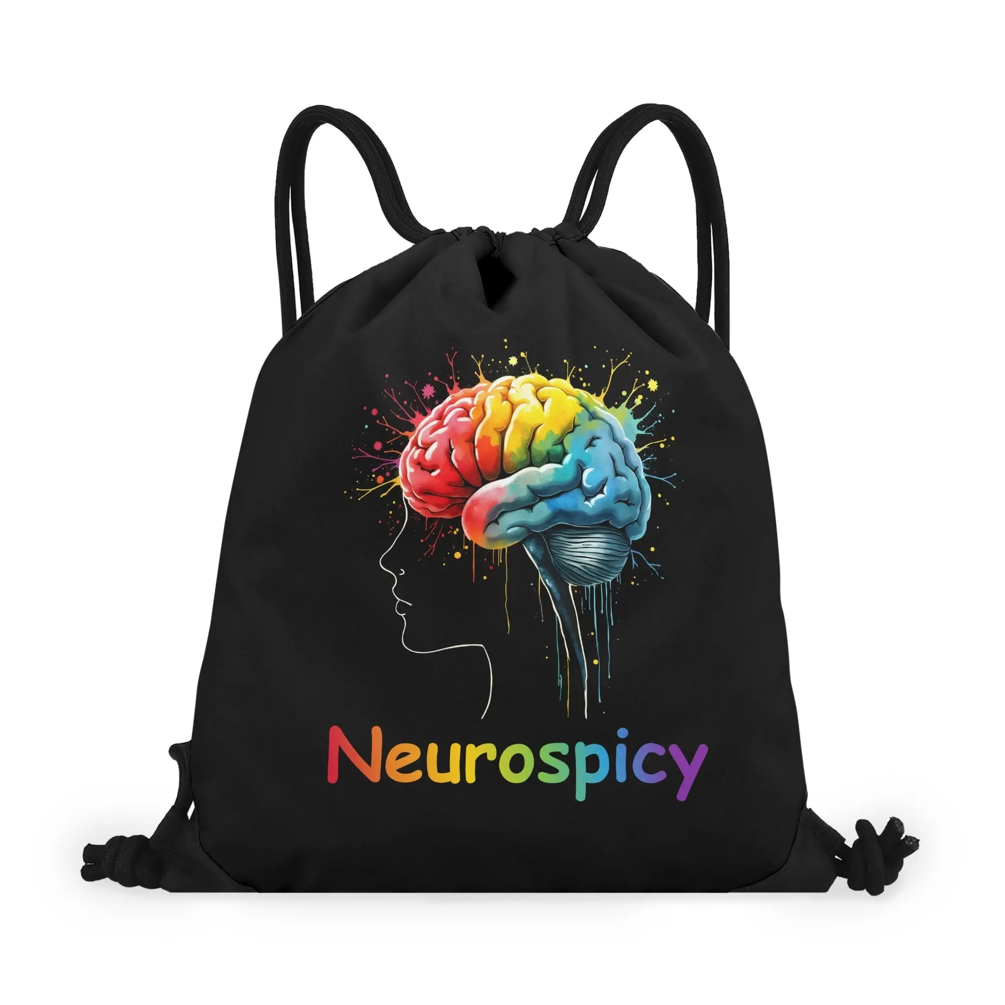 Neuro-spicy Awareness Black Drawstring Bag(Single-Sided Print)