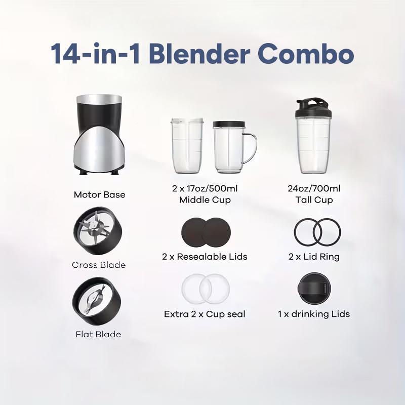 Ganiza Smoothie Blender 800W with 14-Piece Combo Set 4 BPA-Free Cups 6-Blade Cross Blade for Smoothies Juices & More 25000 RPM Dual Speeds Ganiza Smoothie Blender 800W with 14-Piece Combo Set 4 BPA-Free Cups 6-Blade Cross Blade for Smoothies Juices & More 25000 RPM Dual Speeds