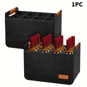1pc, 12 Bottles Wine Tote Bag, Wine Handbag Reusable Glass Cup Wine Bottle Storage Foldable Wine Travel Box for Party Picnic Black