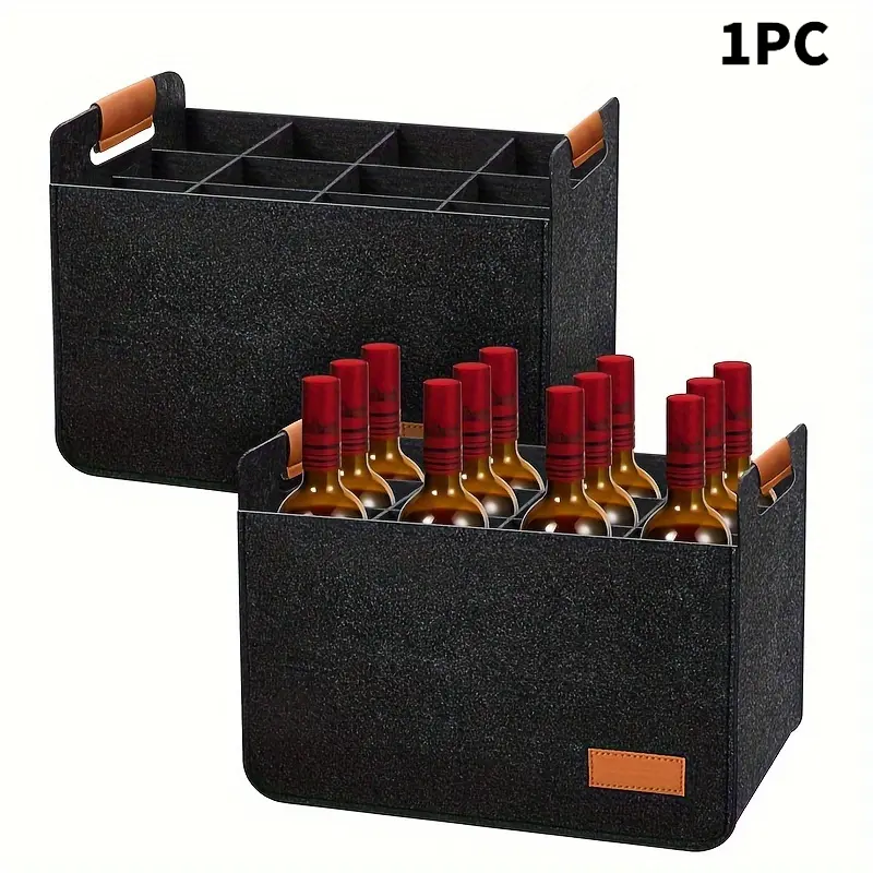1pc, 12 Bottles Wine Tote Bag, Wine Handbag Reusable Glass Cup Wine Bottle Storage Foldable Wine Travel Box for Party Picnic Black