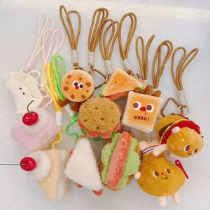 Creative Keychain Cute Fun Burger Hot Dog Cake Chicken Leg Plush Pendant Claw Machine Doll Backpack Decoration Birthday Gift