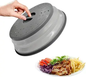 Microwave Splatter Cover for Food, Large (Charcoal) - Collapsible & Vented Silicone Splatter Guard Lid - Microwave Plate & Dish Cover with Handle - BPA-Free Kitchen Gadget for Meal Prep