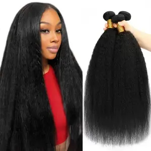 Kinky Straight Bundles Human Hair Yaki Bundles Straight Human Hair 100% Unprocessed Brazilian Virgin Remy Hair 3 bundles Silky Soft, No Smell, No Shedding, No Tangle