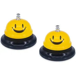 2 Pack Call Bell, 3.35" Diameter Metal Bell, Service Bell for Desk, Hotels, School, Restaurant, Smile Yellow