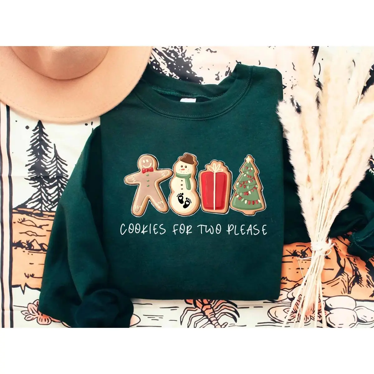 Christmas Cookies For Two Please Pregnancy Announcement Christmas Sweatshirt, Pregnancy Reveal Christmas Sweater, Maternity Christmas Shirt