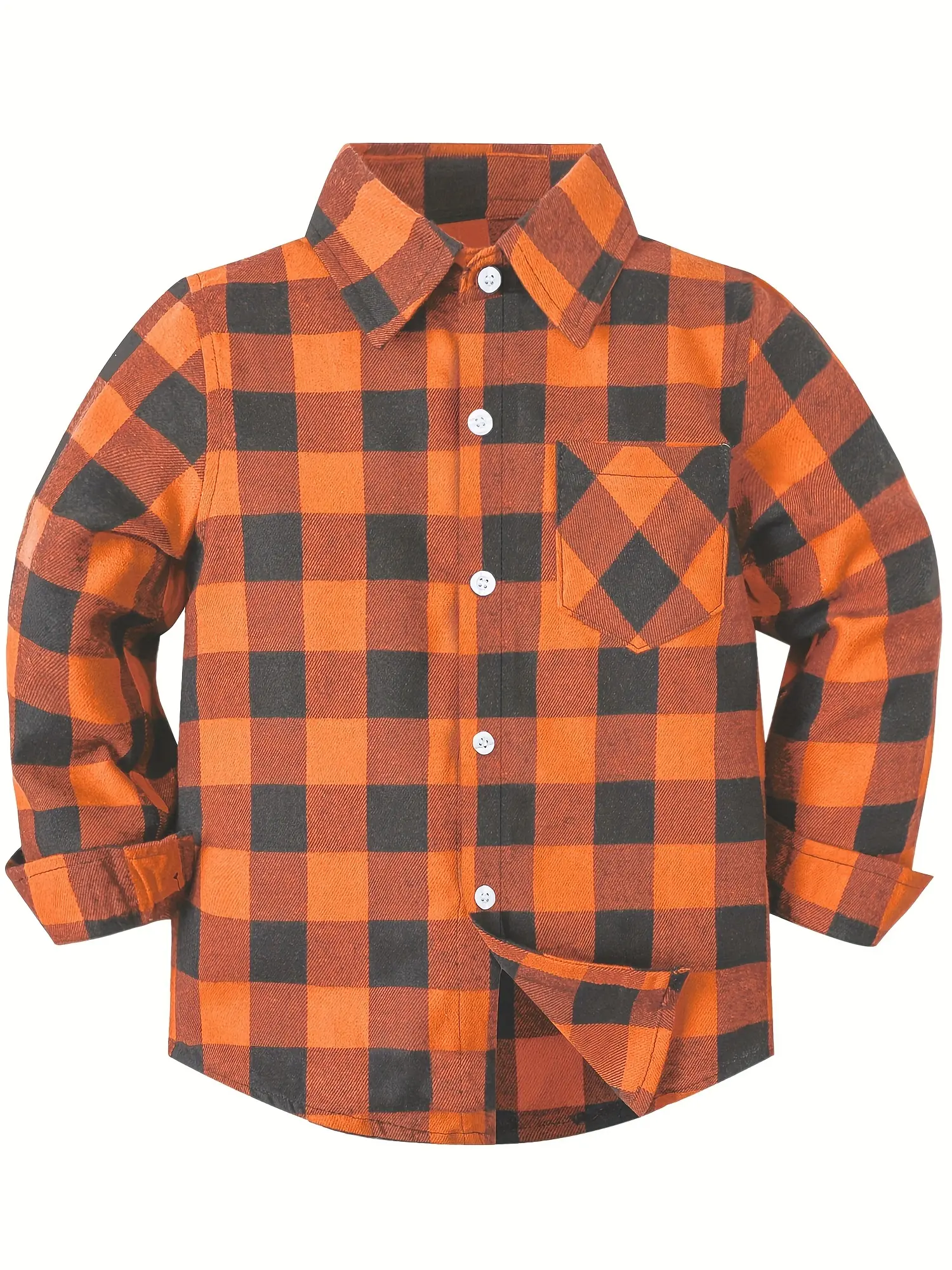 Boys Shirts Boys Button Down Shirt | Orange Black Plaid Flannel School Shirts for Boys | Kids Long Sleeve Button Up Plaid Shirt | Toddler Boy Clothes Casual Cotton Checker Collar Shirts | Trendy Kids Fall Winter Tops