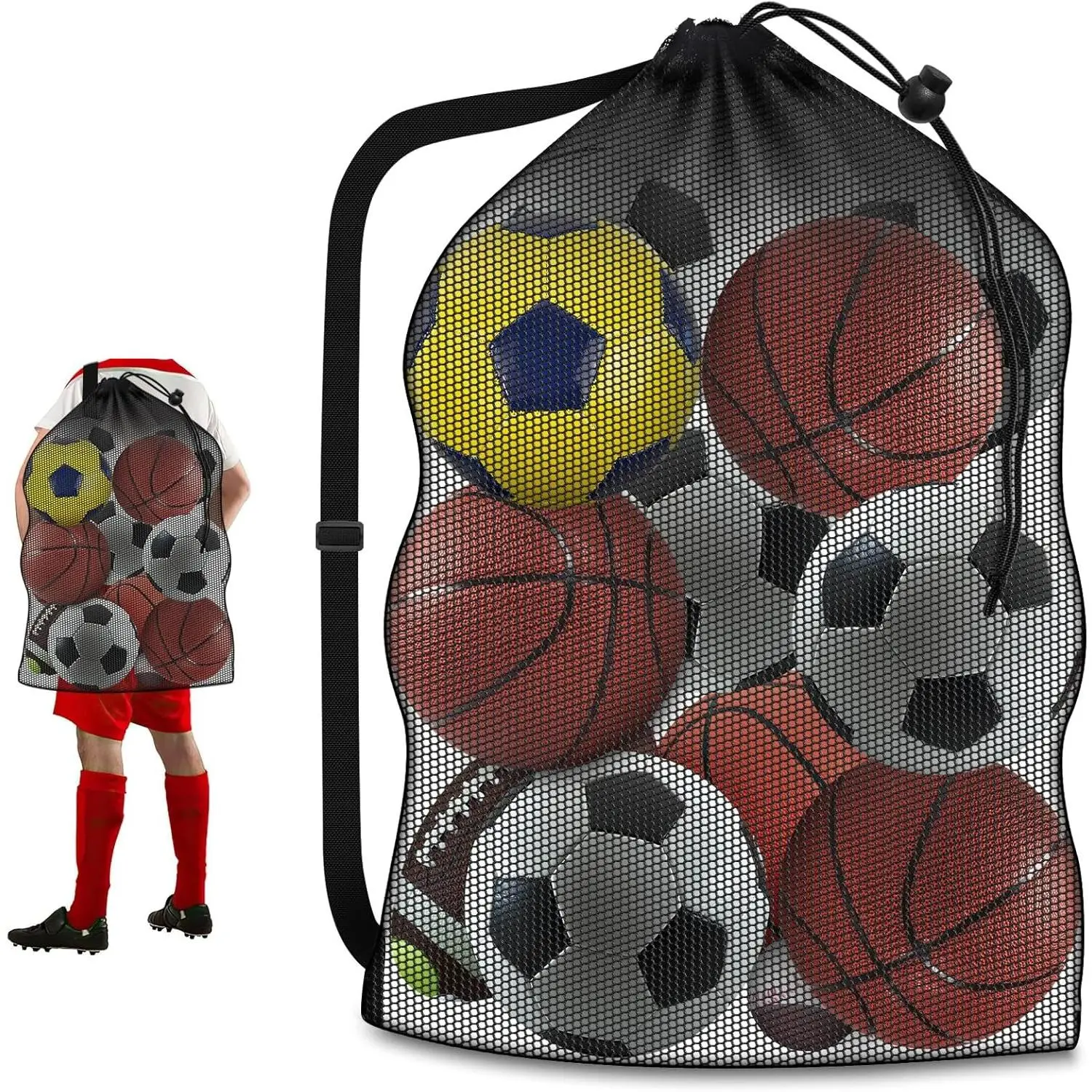 Extra Large Sports Ball Net, 40x30in Heavy Duty Nylon Mesh Bag for Teams & Coaches, Breathable Storage for 12+ Footballs, Soccer Balls & Basketballs, Round Balls Football Bags & Nets
