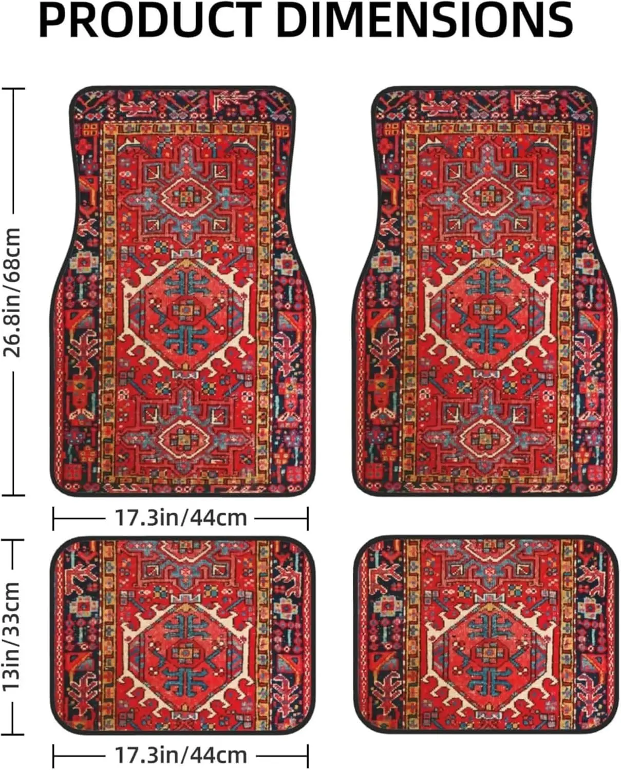 4Pcs Car Floor Mats, Turkish Persian Car Carpet, Bohemian Style Front Rear Carpets Mat, Decorative Car Foot Floor Carpets Rugs Auto Car Accessories Universal Fit for Car SUV Truck Van Car Interior Kit