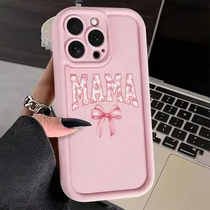 Mom Letter & Bowknot Pattern Phone Case, Anti-drop Durable Cellphone Protective Lightweight Case, Total Protective Shockproof Smartphone Cover for iPhone, Casing, Electronic Accessories, Cute Pink Phone 17 Pro Max, Air  16 15 14 13 12 11seriesCases