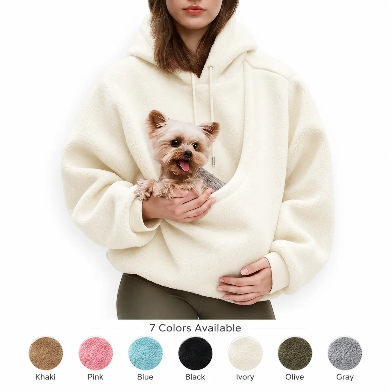Plush Pet Carrier Hoodie, Warm Fleece Hoodie with Large Pocket for Small Cats & Dogs, Oversized Pet Holding Sweatshirt, 7 Colors