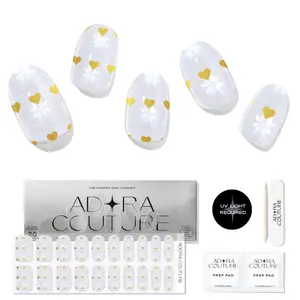 Adora Couture Semi Cured Gel Nail Strips with 20 Pieces, Golden Heart UV Gel Nail Stickers, UV Light Required, Adore Amour