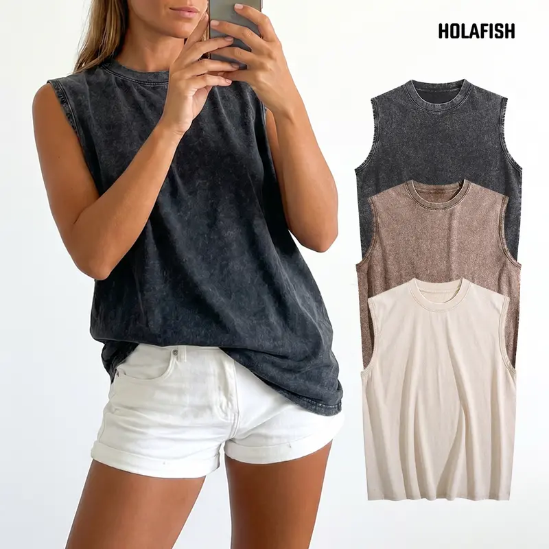 Holafish Women's 3-Piece Retro 100% Cotton H-Type Solid Tank Tops - Comfy Minimalist Crew Neck, Breathable Sleeveless Loose Flowy Fit Basic Summer Matching Clothes 2026