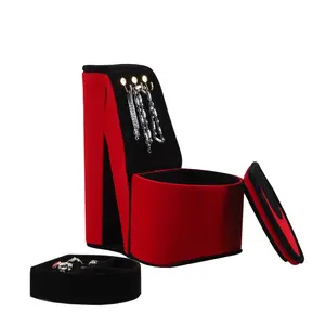 9" Tall Display Jewelry Box with Hooks, High Heel Shoe Design, Red Velvet ,2026Valentine's Day Gift