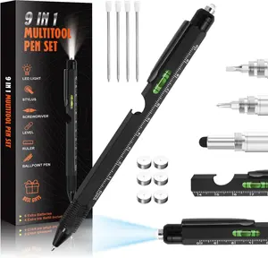 Cool Pen Gifts for Men - 9-in-1 Multi Tool Tech Pen Gadgets for Him, Personalized Father's Day or Birthday  (9 IN 1 Black)