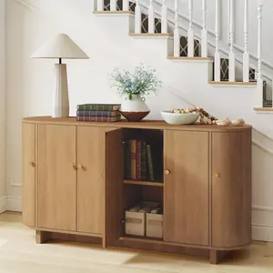 ONBRILL 63 Inch Sideboard Buffet Cabinet, Modern Oval Cabinets with Doors, Large Buffet Cabinets with Storage, Console Credenza w/Adjustable Shelves for Living Room, Kitchen, Entryway