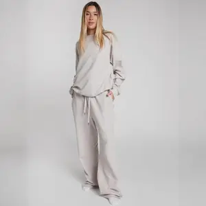 Casual Waffle Casual Set: Solid Color Loose Fit Women's Sportswear, Ultimate Comfort