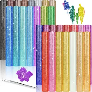 30 Pcs Glitter HTV Heat Transfer Vinyl, 12"x3FT Iron on Vinyl Bundle Sheets, 30 Assorted Colors HTV Heat Transfer Vinyl for T-Shirt, Easy to Cut, Glitter Vinyl for Heat Transfer Gift DIY