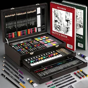 Premium Deluxe Art Supplies Set with Wooden Storage Box, Professional Drawing Kit for Kids & Artists, Ideal for Creative Painting & Sketching