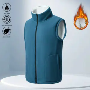 Men's Winter Warm Casual Vest, Fleece Lined Sleeveless Zip Up Thick Jacket with Sherpa Fleece Lining, Stand Collar Fleece Coat with Zipper Closure - Suitable for Everyday Casual Wear, Work, Outdoor Travel, Vacation, and Other Occasions.