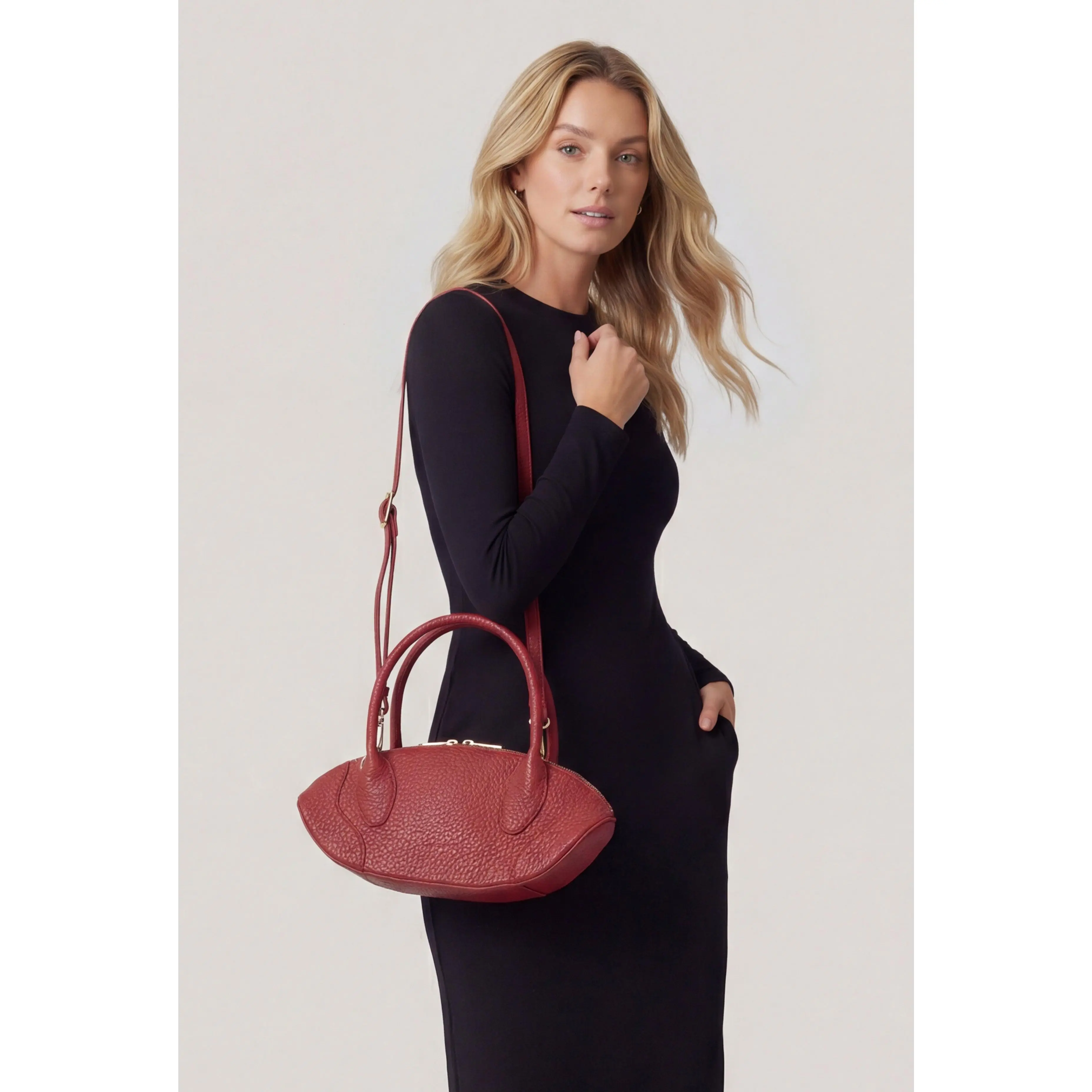 Pebbled Convertible Baguette Bag