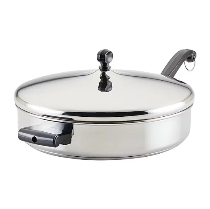 Farberware Classic Series 4.5-qt Saute Pan With Lid, Includes lid and helper handle, safe for all stovetops, Dishwasher Safe
