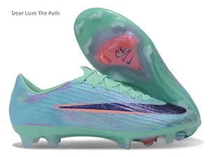 Mint Teal Gradient Knit FG Soccer Cleats Purple Orange Logo Transparent Firm Ground Studs Low Top Professional Football Shoes Unisex