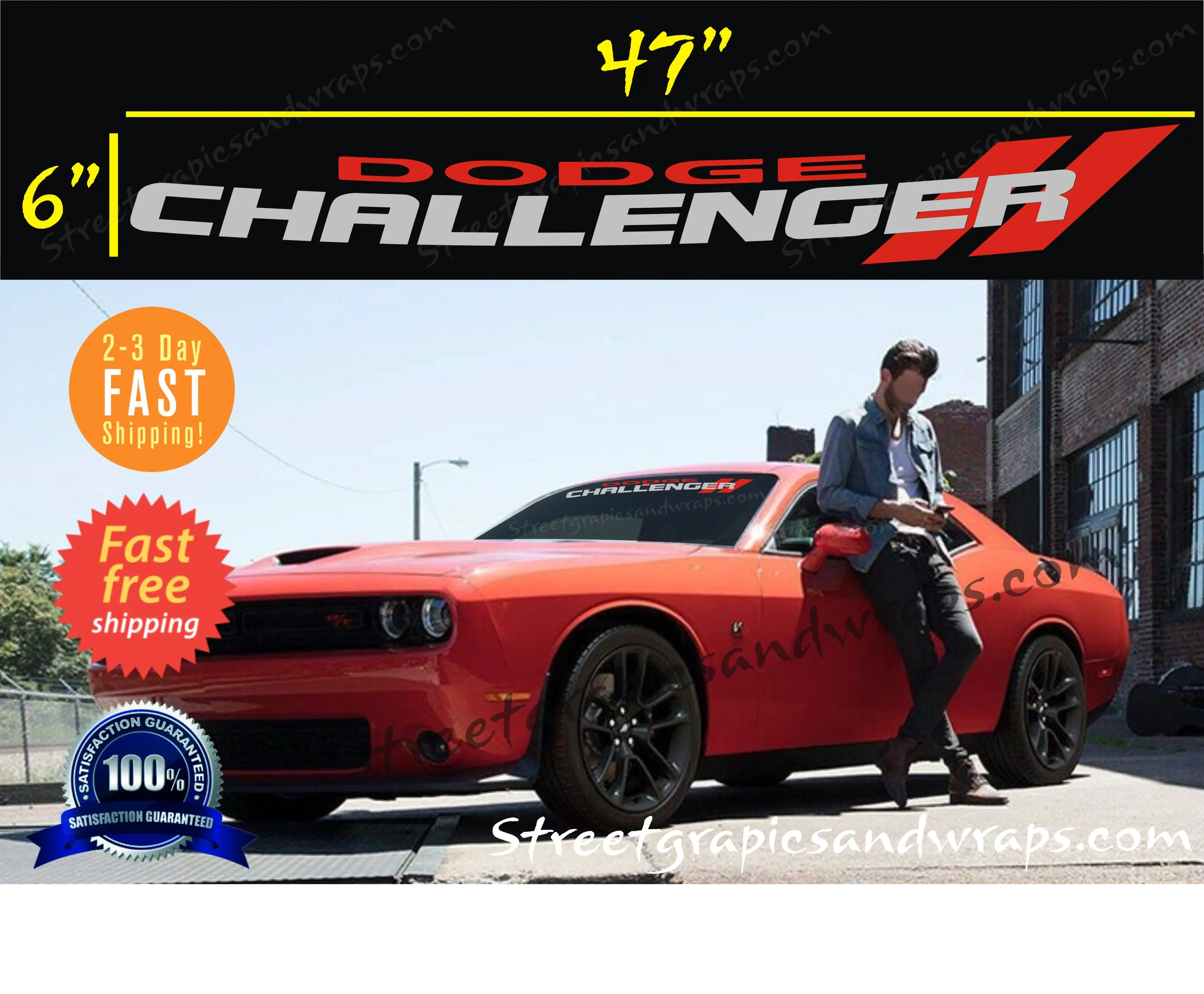 Dodge CHALLENGER Windshield Vinyl Decal Sticker 47" x 5" High-Quality Durable Material USA Made Vehicle Exterior Decoration Fast Shipping