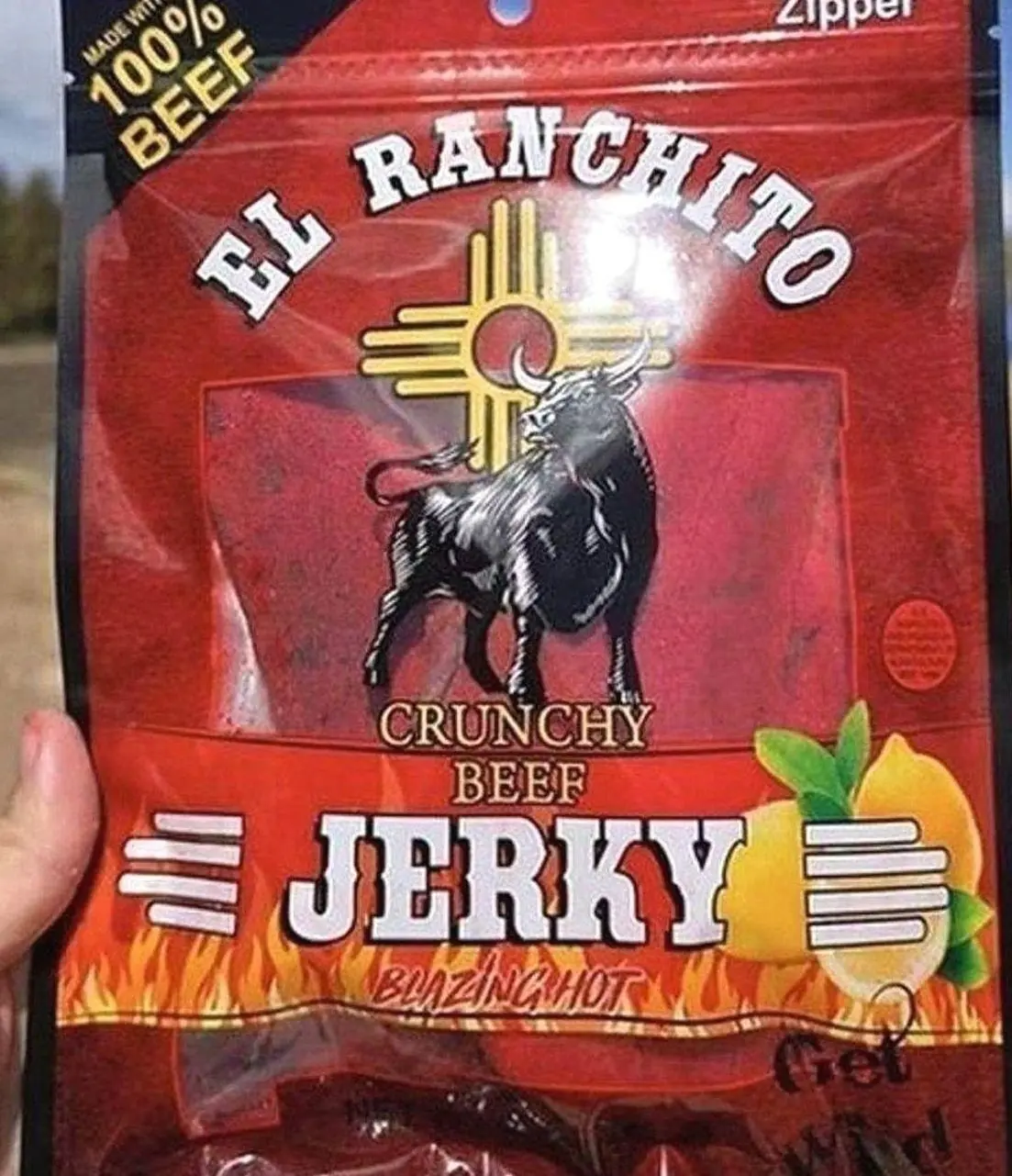 Blazing Hot NEW LOOK El Ranchito Crunchy Beef Jerky Net Wt. 2 oz