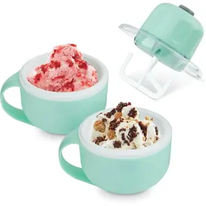 Ice Cream Maker - Makes Single Serving of Gelato, Frozen Yogurt, Sorbet & More - Easy to Clean & Use - Aqua, 2 Bowls