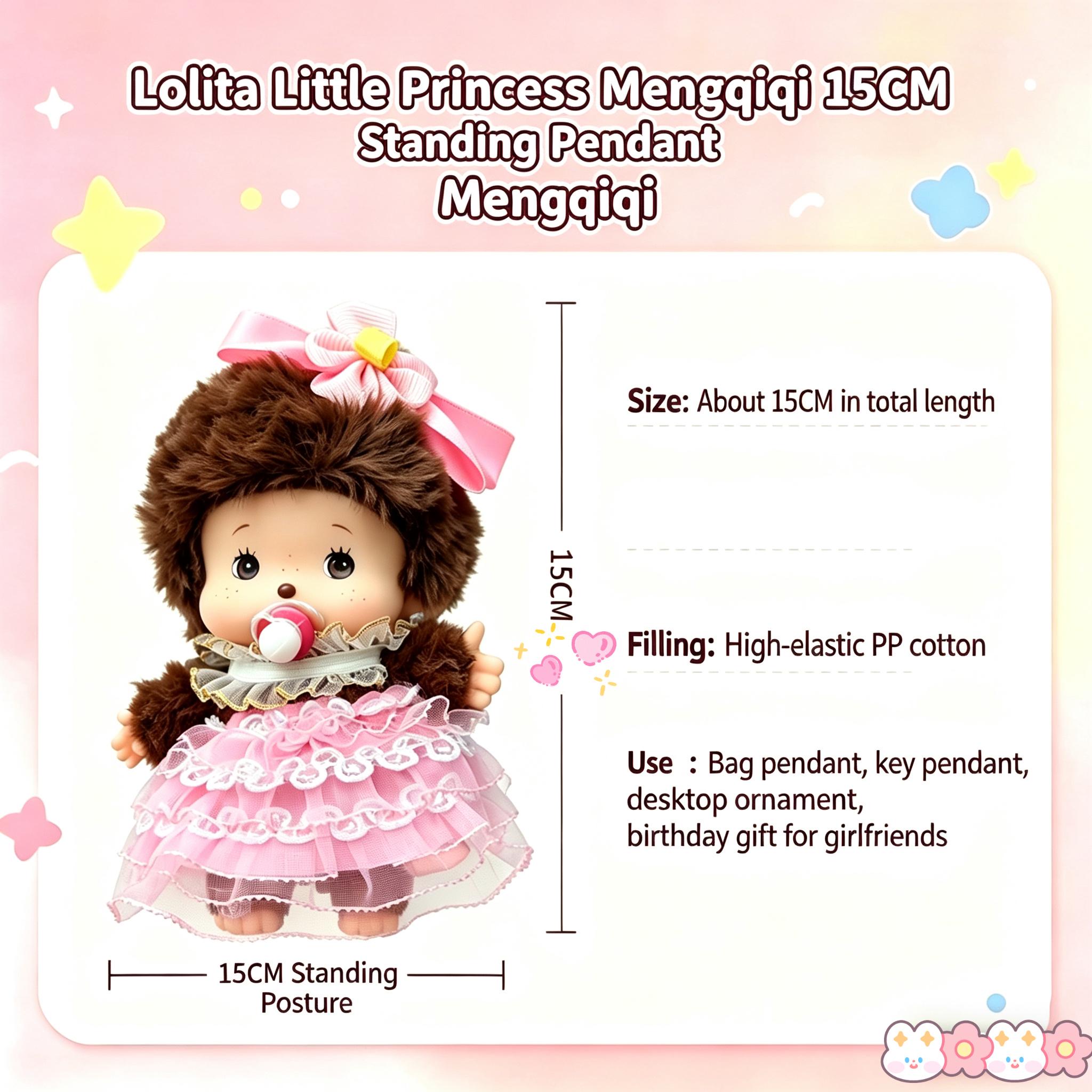 Monchhichi Bag Charm – Adorable Pink Tutu Doll with Bow for Stylish OOTD Accessory