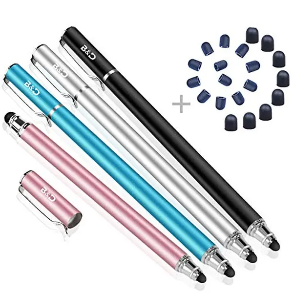 Portable Metallic Capacitive Stylus Pens - Smooth, Silicone Grip-Enhanced Digital Accessories with Extra Replacement Rubber Tips, Multi-Color, Compatible with iPhone, iPad, Mobile Devices, Android Phones, Computer Tablets
