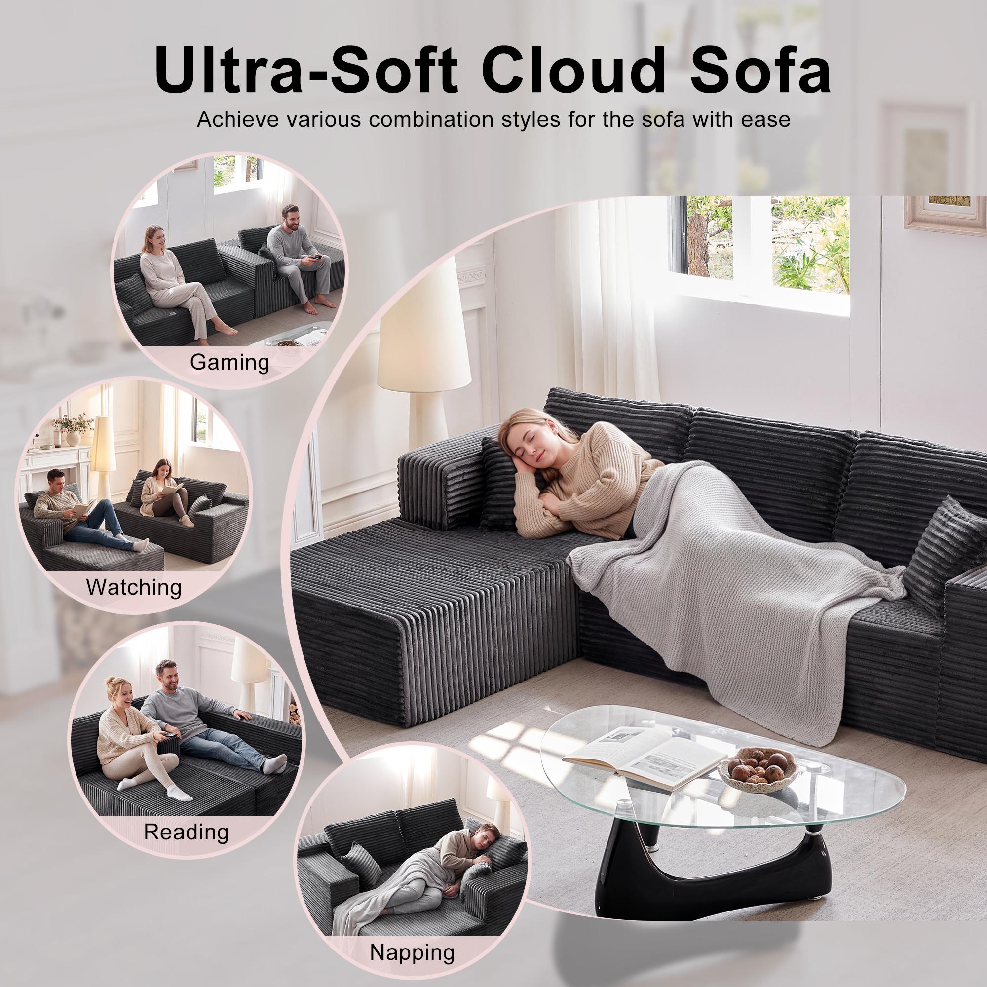 [2 Packages Shipping] 106‘’L-Shaped Modular Sectional Sofa - Comfy Cloud 3-Seater,Cloud Boneless Modular CouchDeep Seat Linen Couch for Living Room,No Assembly Velvet Plush Chenille sleeper conference to furniture fur nature oversized