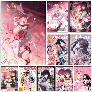 Puella Magi Madoka Magica Pink Girl Poster Sticky Wall Art Printing Waterproof Modern Aesthetic Home Living Bedroom Decor Trendy Room Decoration Gift Durable High Quality