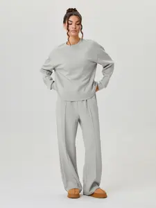 Women's Modest Fashion Plain Loose Long Sleeve Top and Pants Set, Knit Clothing Sets, Fall & Winter, Casual, Comfortable and Stylish