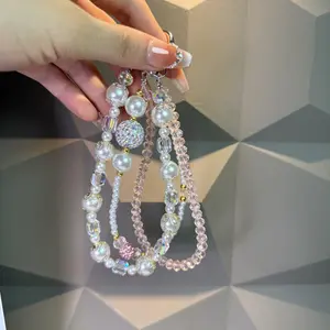 Pearl beaded three-in-one chain mobile phone pendant - Fashionable mobile phone lanyard chain and bracelet design for women, fashionable wristband hnsl-04